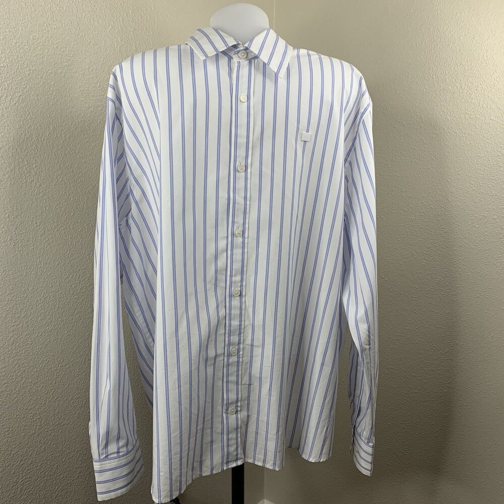 Acne Studios Cotton Long Sleeve Stripe Shirt White Blue Men’s Sz L Stockholm